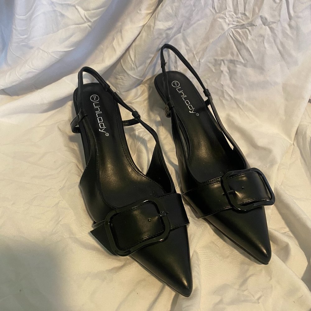 Black buckle heels